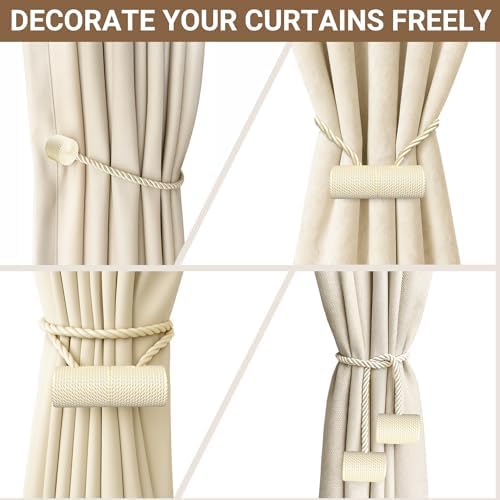 Hion Magnetic Curtain Tiebacks Beige 2pcs, Curtain Tiebacks Buckles Holdbacks - Image 5
