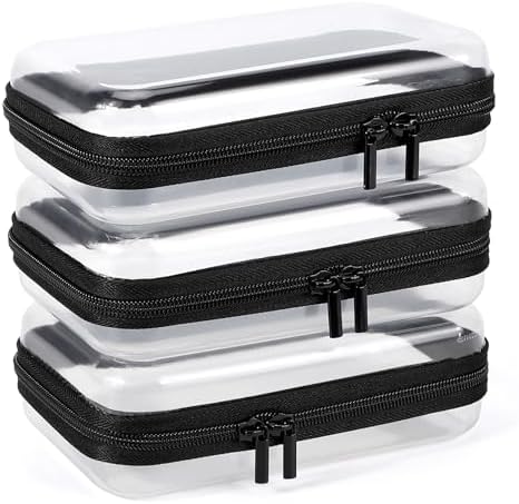 YOPCDJ 3 Pack Clear Hard Shell Zipper Case, Plastic Pouch by YOPCDJ