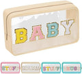 Iqimott Clear Patch Makeup Bag Baby Pouch, Preppy Personalized Chenille Letter by Iqimott