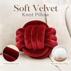 Petrella Burgundy Knot Pillow Ball, 11 Inch Round Decorative Pillow - Image 2