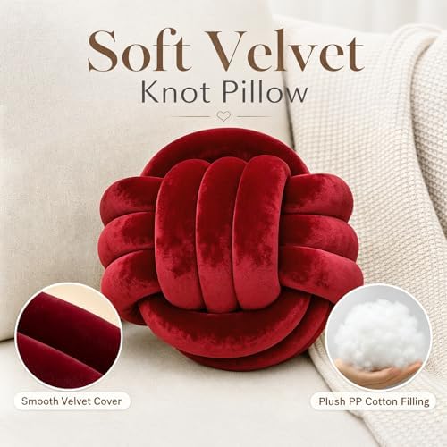 Petrella Burgundy Knot Pillow Ball, 11 Inch Round Decorative Pillow - Image 2