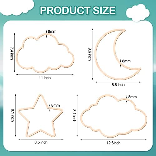 Kathfly 4 Pcs Boho Nursery Wall Decor, Cloud Moon Star - Image 2