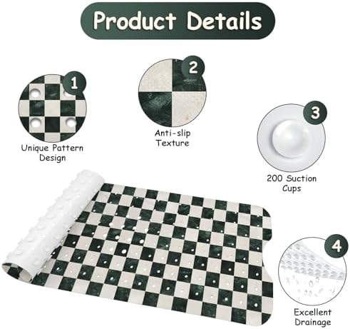 Bathtub Mat Non Slip, Checkered Extra Long Bath tub Mat Shower Floor Mat - Image 3