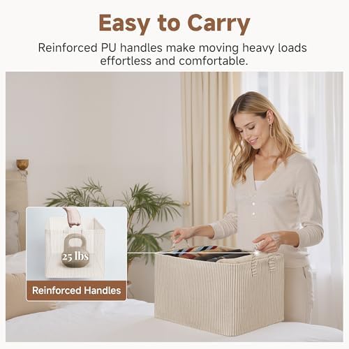 StorageWorks Fabric Storage Bins, Khaki and Beige Stripes - Image 6