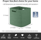 OIAHOMY Storage Cubes 11 Inch Storage Bins 3-Pack Square Baskets Green - Image 3