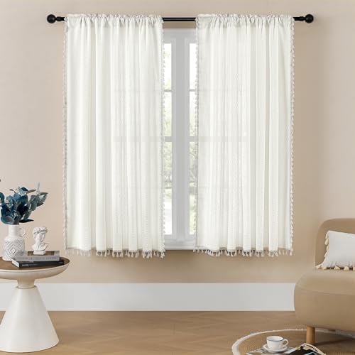 MitoVilla Boho Farmhouse Living Room Curtains 63 Inch Length 2 Panels, Modern by MitoVilla
