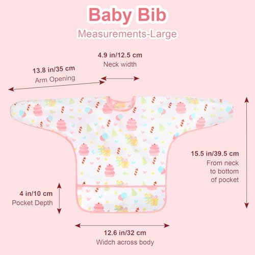 Accmor 5 Pack Long Sleeve Bibs, Baby Smock Waterproof Sleeved Bib Smock - Image 7