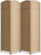 4 Panel Folding Room Divider, Woven Privacy Screen, Light Beige by cocosica