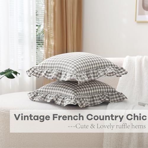 2 Pack Grey White Gingham Ruffle Throw Pillow Covers 18"x18" - Image 6