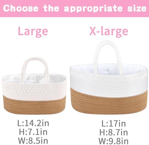ABenkle X-Large Diaper Caddy Organizer, Boho Rustic Cotton Rope Nursery Baby - Image 2