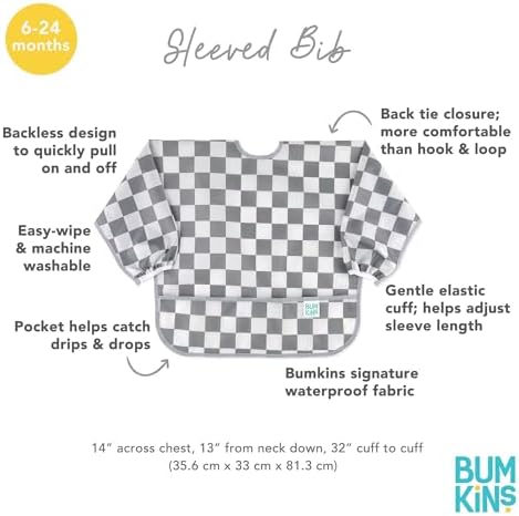 Bumkins Sleeved Bib for Girl or Boy, Baby and Toddler for 6-24 Mos, Essential - Image 5