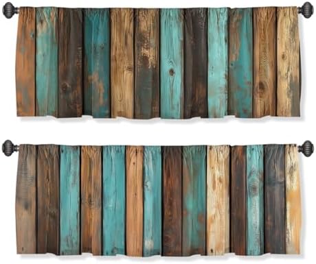 Rustic Valance Curtain for Windows 2 Pack Teal Country Wood Board Turquoise by Unknown