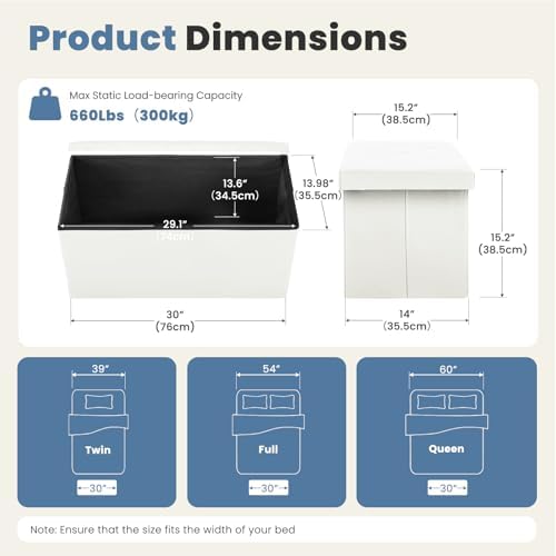DUMOS 30 Inch Folding Storage Ottoman Bench, Hidden Ottoman - Image 3