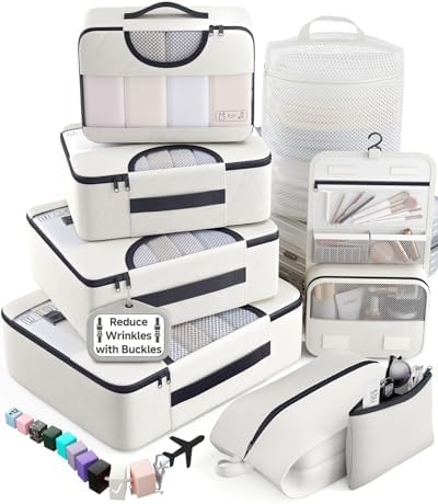 Veken 8 Set Packing Cubes for Travel Essentials, Anti-Wrinkle Buckled Suitcase by Veken