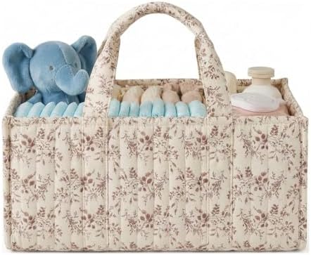 Quilted Fabric Storage Basket Floral Baby Diaper Caddy Quilted Basket Organizer by BBIQI