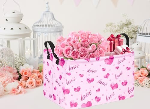 Rec Heart Print Box Hamper Storage Basket Collapsible Organizer Bin Gift Shelf - Image 4