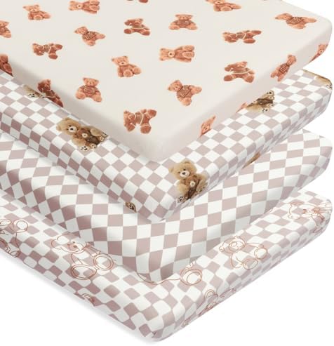 Fitted Baby Neutral Pack N Play Sheets Mini Crib Sheets Bear and Buffalo Check by FIGEPO