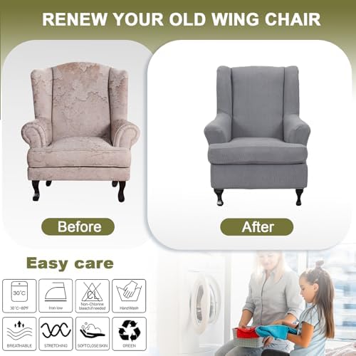 NILUOH Wingback Chair Covers 2-Piece, Armchair Slipcovers - Image 6