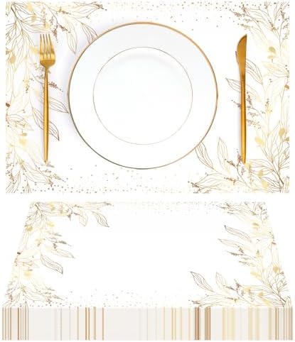 50 Pack Golden Leaves Paper Placemats Disposable Golden Polka Dots Paper Place by YOXIFUFA