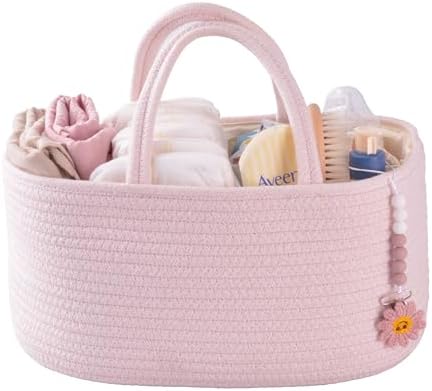 XUANGUO Pink Cotton Rope Baby Diaper Caddy Organizer Basket by XUANGUO