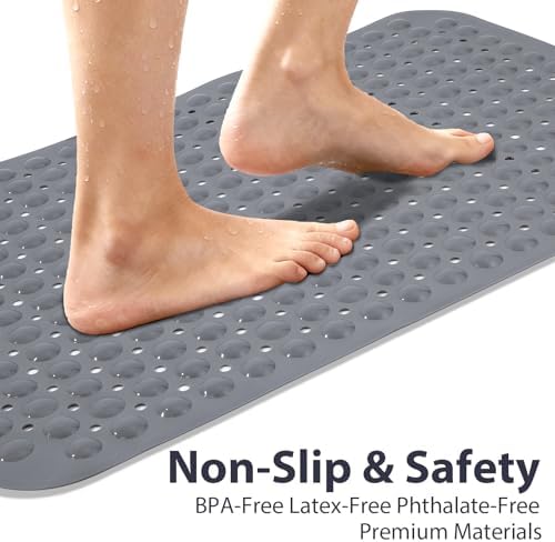Non Slip Bathtub Mat Bath Shower Mat Gray 17"x30" Standard Size - Image 3
