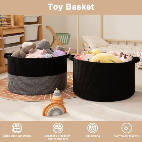 OIAHOMY 90L XXXLarge Blanket Basket Living Room Laundry Basket Black&Grey - Image 3