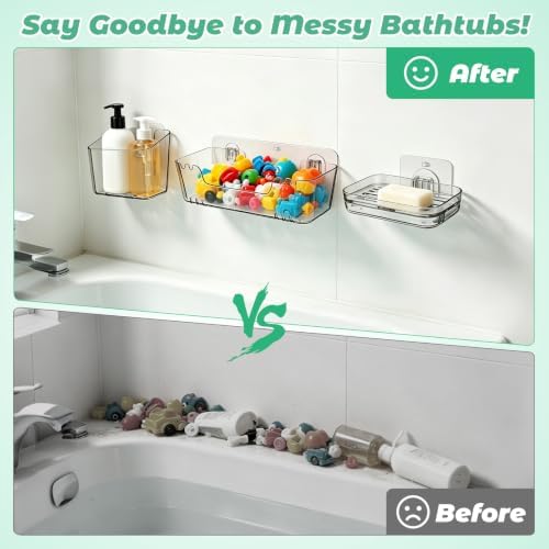 Wakauto 4 Pack Clear Wall Mounted Bath Toy Organizer & 2 Soap Dishes - Image 5