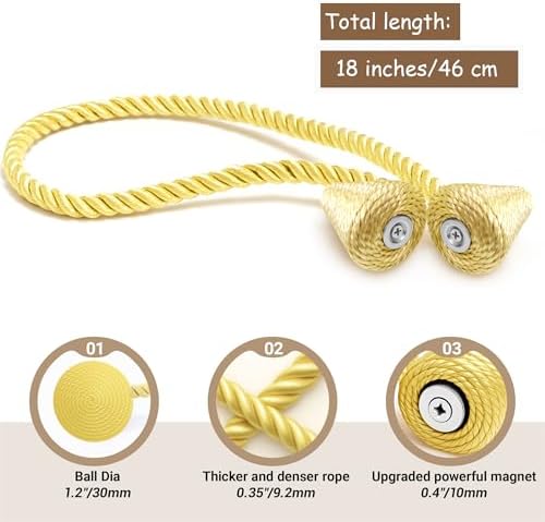Hion Magnetic Curtain Tiebacks Golden 2pcs, Curtain Holdbacks Hooks Holders - Image 2