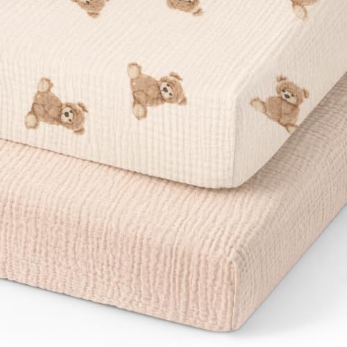 Organic Pack and Play Sheets Fitted 38”x26” 100% Muslin Cotton, Mini Crib by Knirose