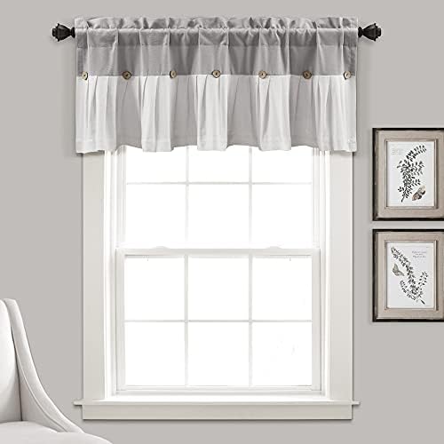 Lush Decor Linen Button Farmhouse Valance Curtians 84"W x 18"L Gray & Off White by LushDecor