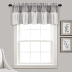 Lush Decor Linen Button Farmhouse Valance Curtians 84"W x 18"L Gray & Off White by LushDecor