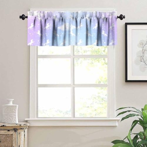 Fantasy Unicorn Girls Valance, Pastel Purple Blue Sky Stars Cartoon Cute - Image 5