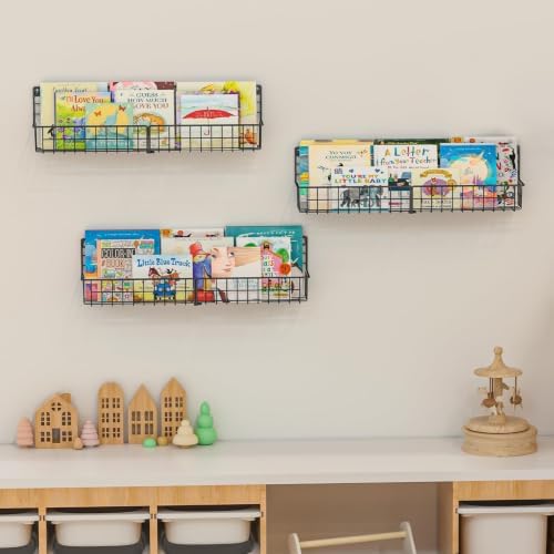 X-cosrack 24 Inch Wall Mounted Kids Bookshelf, Floating Metal Book Shelves - Image 4