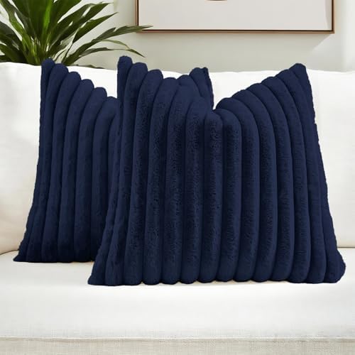 FUTEI Pack of 2 Faux Fur Throw Pillow Covers 20x20 Inch, Dark Navy by FUTEI