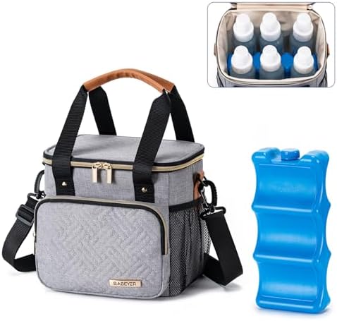 Breastmilk Cooler Bag with Ice Pack Fits 6 Baby Bottles up to 9 Ounce, Breast by BABEYER