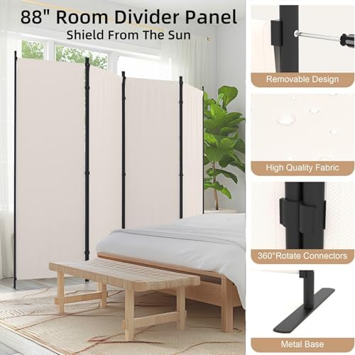 Room Divider 4 Panel Folding Privacy Screen w/ 3 Wide Feet - Image 3