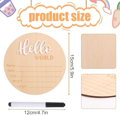 Baby Announcement Sign with Pen, Hello World Newborn Signs Birth Name Sign - Image 2