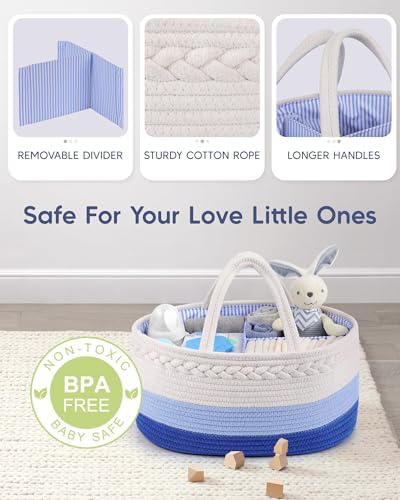 Maliton Baby Diaper Caddy Organizer, Cotton Rope Diaper Caddy Basket, Large - Image 3