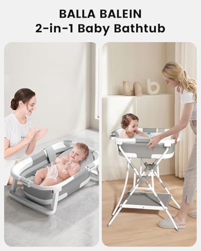 Baby Bathtub with Stand, 2-in-1 Collapsible Bath Tubs - Image 2