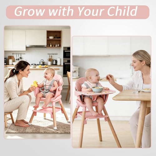 6 in 1 Baby High Chair, Convertible Wooden Baby Girl High Chair - Image 3
