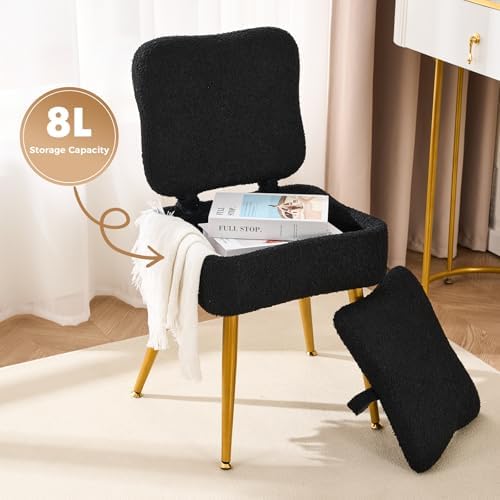 Small Vanity Chair with Storage and Foldable Backrest Black - Image 3