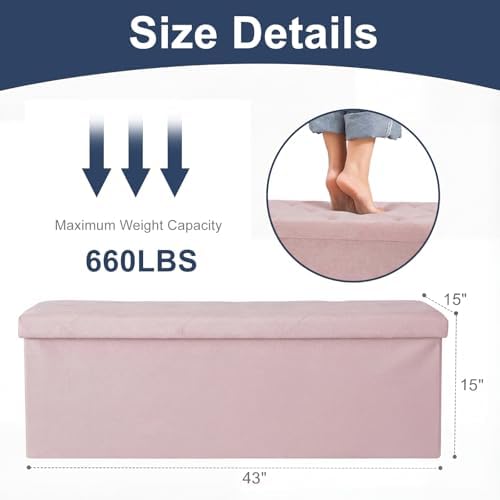 DUMOS 43 Inch Folding Storage Ottoman Bench, Large Ottoman - Image 3
