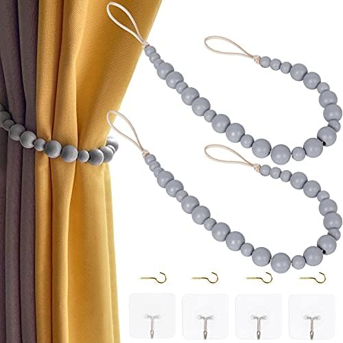2 Pack Wood Bead Curtain Tieback Boho Curtain Tiebacks Curtain Holdbacks by OCIOLI
