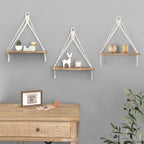 Mkono Macrame Hanging Shelves Boho Wall Decor Set of 3 Floating Wood Shelf - Image 4