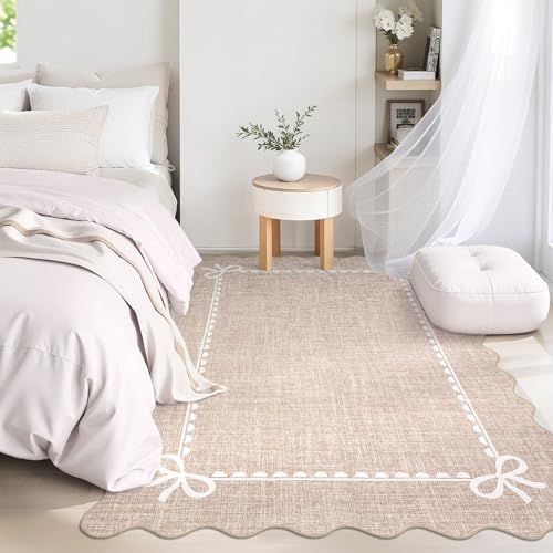 GarveeHome Scalloped Bow Rug 3x5 Washable Camel Rug - Image 3