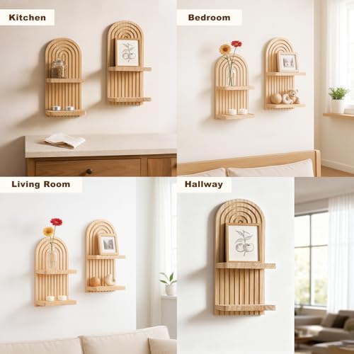 Artilady Boho Shelf Wall Decor, Wood Hanging Shelves - Image 5