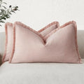 Foindtower Boho Linen Fringe Lumbar Throw Pillow Covers 12×20 Light Pink by Foindtower