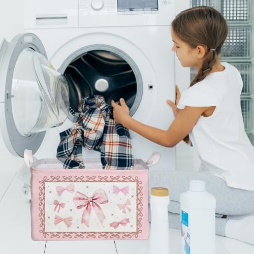 Pink Bow Foldable Storage Box, Waterproof Toy and Clothes Storage Box - Image 6