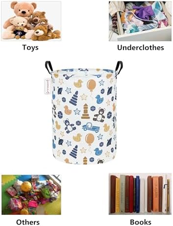 QUEENLALA Large Foldable Round Storage Basket Laundry Hamper, Colorful Bear - Image 3