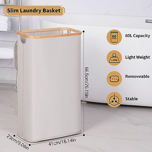 65L Slim Laundry Hamper, Narrow Laundry Basket - Image 2